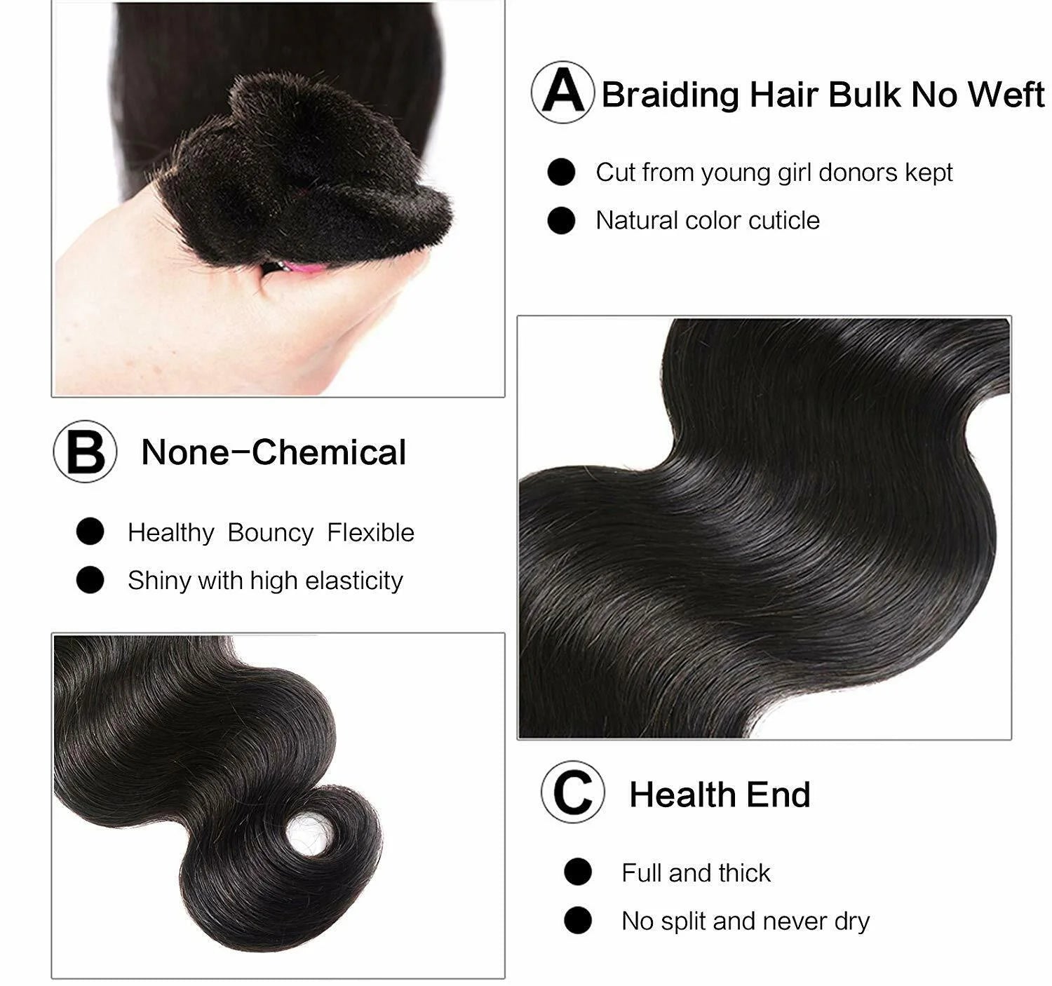 Bulk Hair for Micro Braiding Hair Weave 100 % Unprocessed Virgin Remy Brazilian Human Hair Bundles 100G Natural Color Weave Hair Jerry Curly Hair 20"