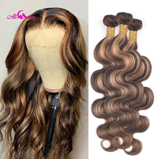 Brazilian Ombre Hair Bundles Bone Body Human Hair Bundles P4/30 Brown with Highlight Color Remy Hair Weave Bundles