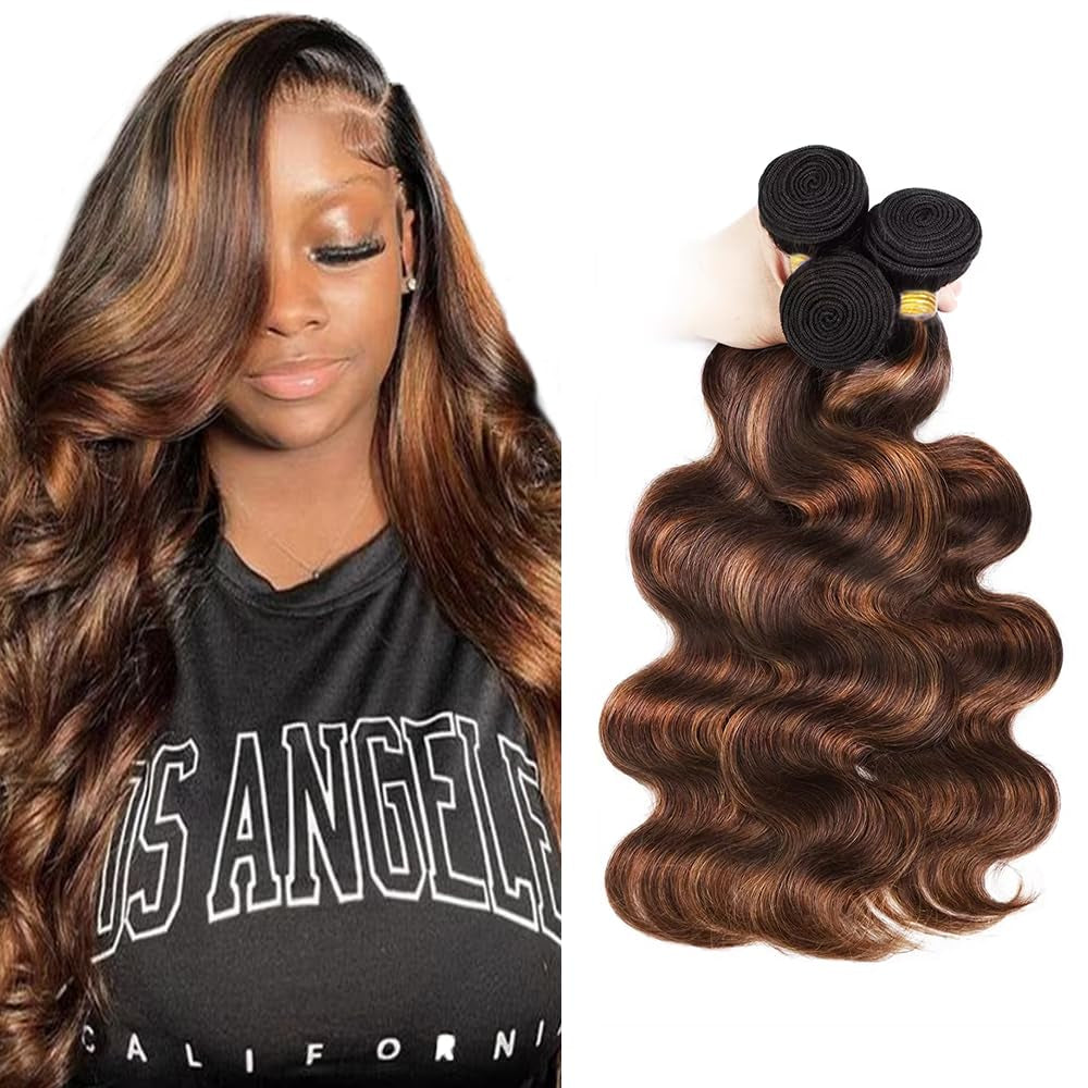 22 24 26 Inch Dark Brown Bundles Human Hair #4 Body Wave Bundles Highlight Human Hair Bundles Ombre Body Wave Bundles Three Tone Chocolate Brown Bundles