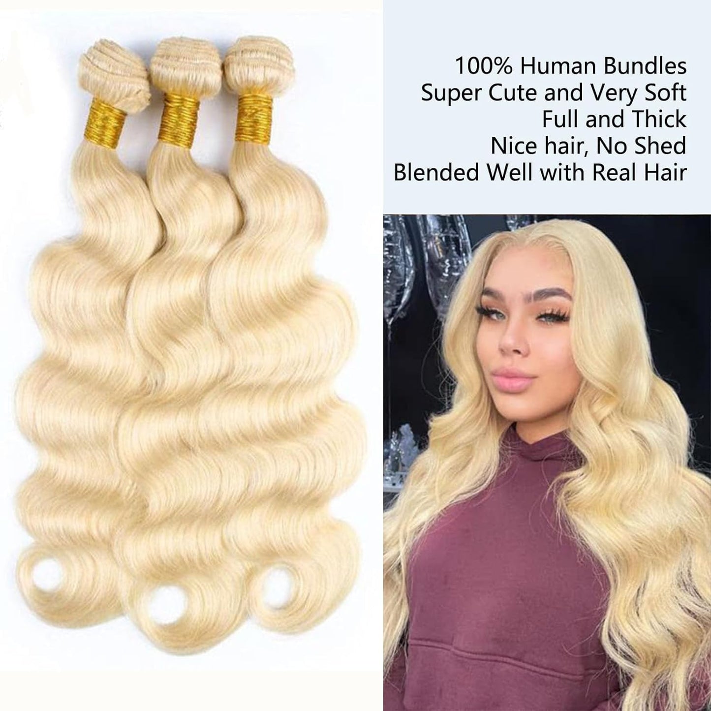 613 Blonde Human Hair Bundles Body Wave Hair Bundles 24 26 28Inch Brazilian 613 Body Wave Bundles Human Hair Body Wave Human Hair Bundles (613-BB-24 26 28)