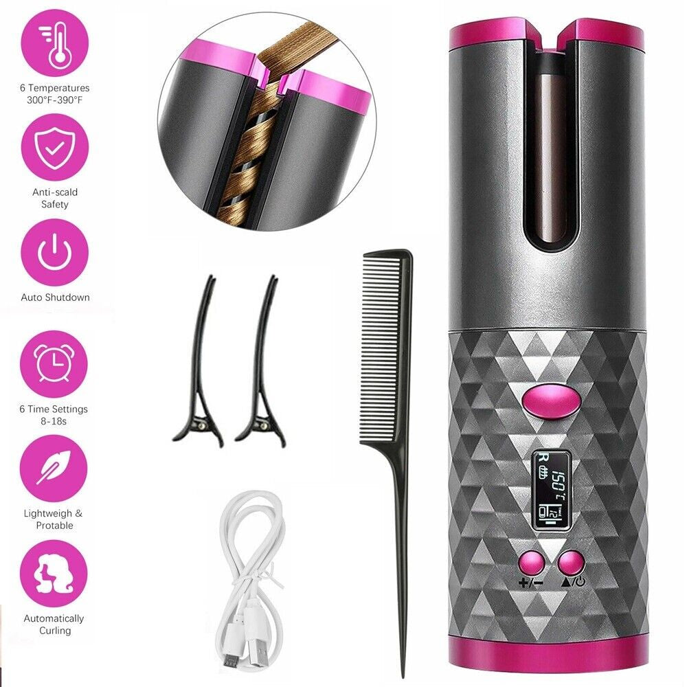 USB Cordless Automatic Rotating Hair Curler Hair Waver Curling Iron Styling Tool