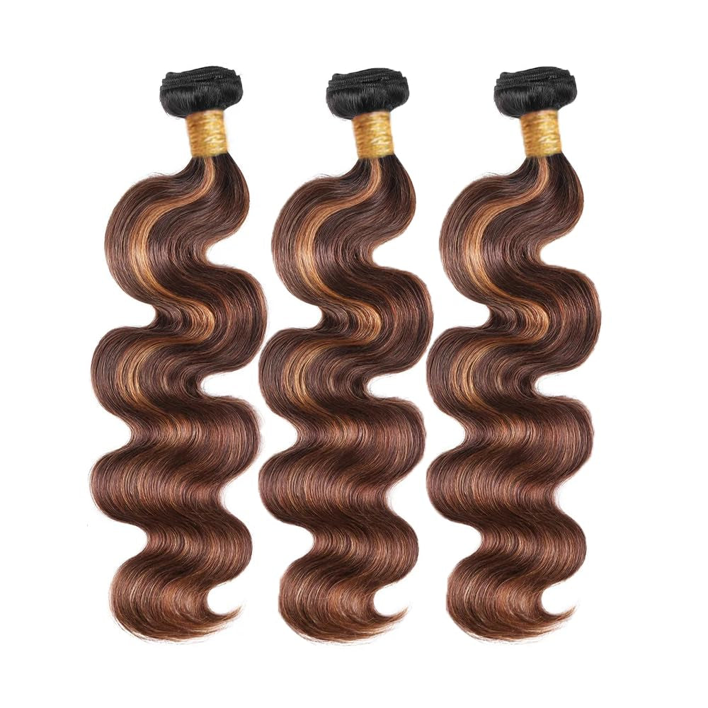 22 24 26 Inch Dark Brown Bundles Human Hair #4 Body Wave Bundles Highlight Human Hair Bundles Ombre Body Wave Bundles Three Tone Chocolate Brown Bundles