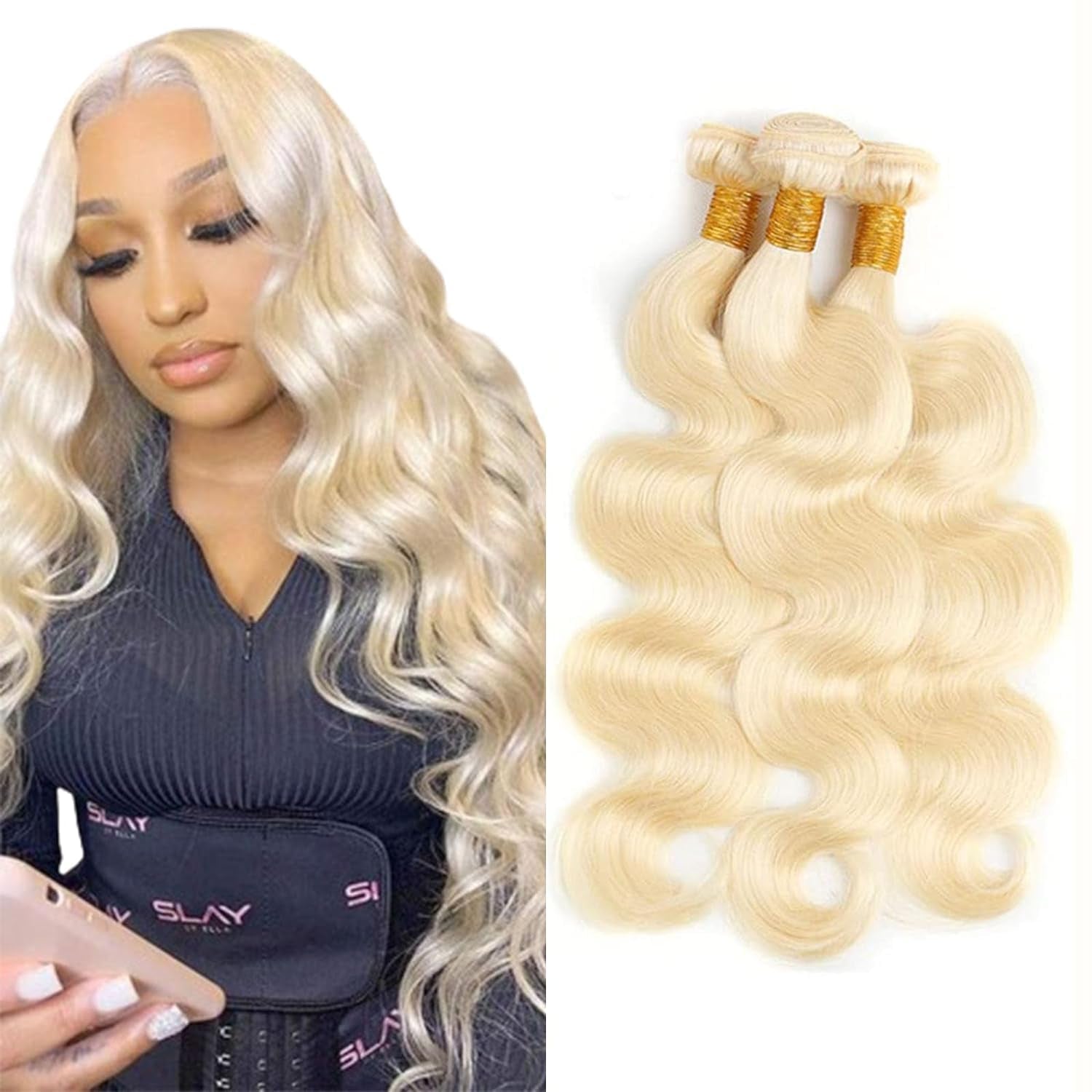 613 Blonde Human Hair Bundles Body Wave Hair Bundles 24 26 28Inch Brazilian 613 Body Wave Bundles Human Hair Body Wave Human Hair Bundles (613-BB-24 26 28)