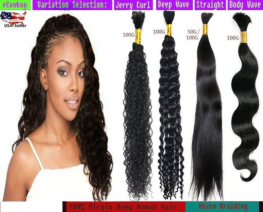 Bulk Hair for Micro Braiding Hair Weave 100 % Unprocessed Virgin Remy Brazilian Human Hair Bundles 100G Natural Color Weave Hair Jerry Curly Hair 20"