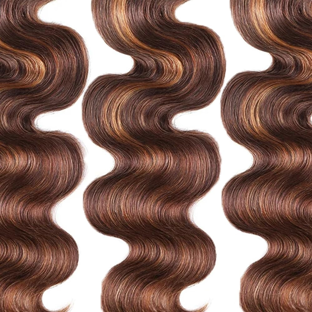 22 24 26 Inch Dark Brown Bundles Human Hair #4 Body Wave Bundles Highlight Human Hair Bundles Ombre Body Wave Bundles Three Tone Chocolate Brown Bundles